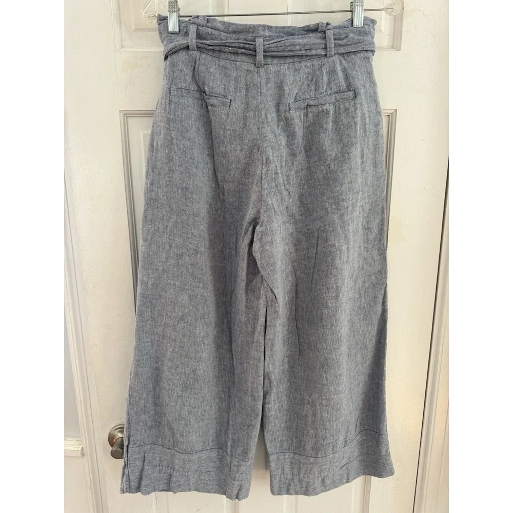 Banana Republic Women's‎ Sz 8 Linen Blend Tie Waist Crop Pants Coastal Chic